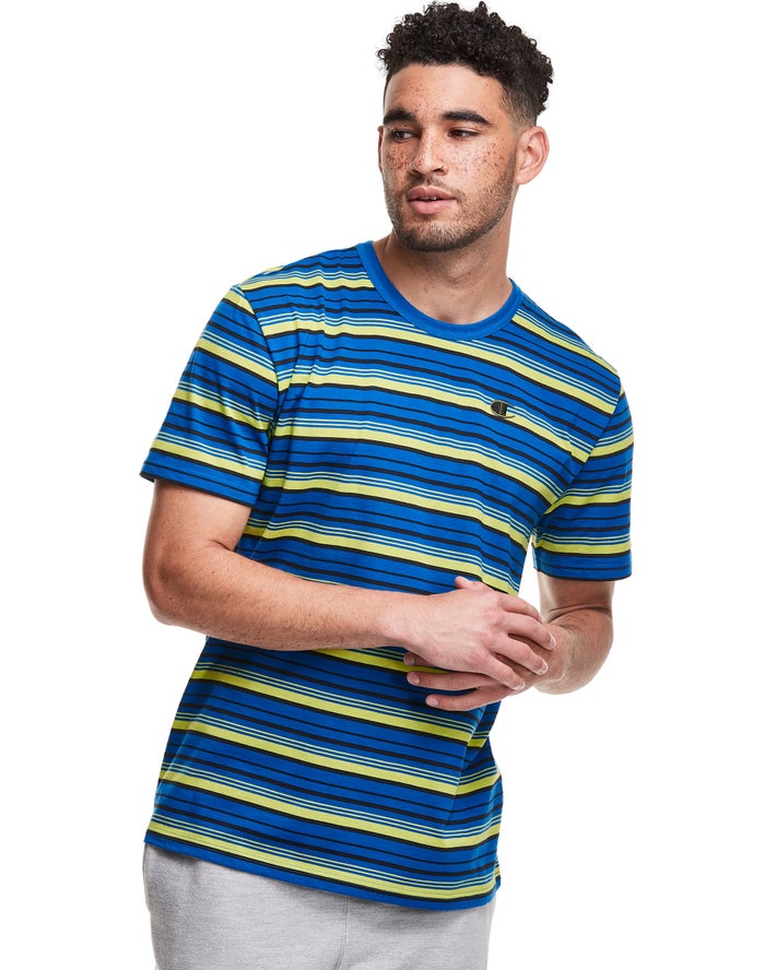 Champion Yarn-Dye Stripe C Logo Erkek Tişört Mavi / ( JKXLME623 )